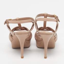 Pre Owned صندل سان لوران باريس تريبوت جلد نقشة التمساح بيج بحزام للكاحل مقاس 38.5