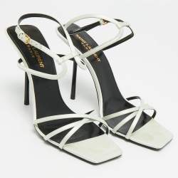 Pre Owned صندل سان لوران باليكوا ساتان أخضر بحزام حول الكاحل مقاس 39.5