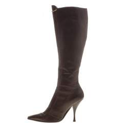 مملوكة مسبقًا بوت للركبة سان لوران باريس جلد بني مقاس 38.5