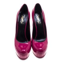 Pre Owned Saint Laurent Paris Pink Patent Leather Tribtoo Platform Pumps Size 39.5