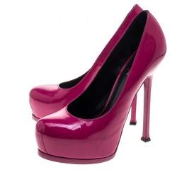 Pre Owned Saint Laurent Paris Pink Patent Leather Tribtoo Platform Pumps Size 39.5