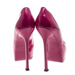 Pre Owned Saint Laurent Paris Pink Patent Leather Tribtoo Platform Pumps Size 39.5