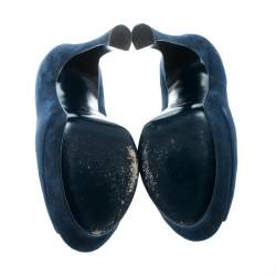Saint Laurent Blue Suede Palais Platform Peep Toe Pumps Size 36