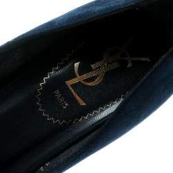 Saint Laurent Blue Suede Palais Platform Peep Toe Pumps Size 36