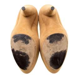 Saint Laurent Paris Beige Camel Suede Aliama Platform Pumps Size 37.5