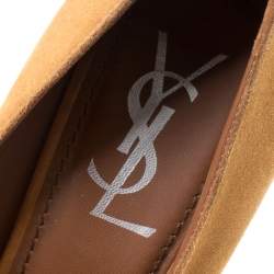 Saint Laurent Paris Beige Camel Suede Aliama Platform Pumps Size 37.5
