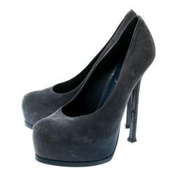 Saint Laurent Paris Blue Suede Tribtoo Platform Pumps Size 40