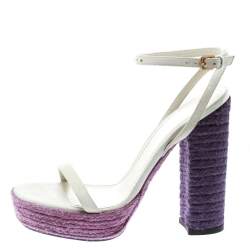 Pre Owned Saint Laurent Paris Off White Suede Gipsy Ankle Strap Platform Sandals Size 37