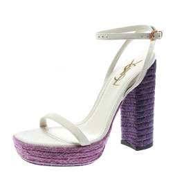 Pre Owned Saint Laurent Paris Off White Suede Gipsy Ankle Strap Platform Sandals Size 37
