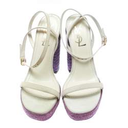 Pre Owned Saint Laurent Paris Off White Suede Gipsy Ankle Strap Platform Sandals Size 37