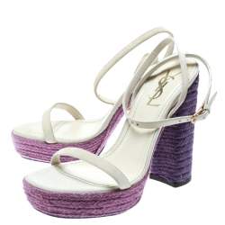 Pre Owned Saint Laurent Paris Off White Suede Gipsy Ankle Strap Platform Sandals Size 37