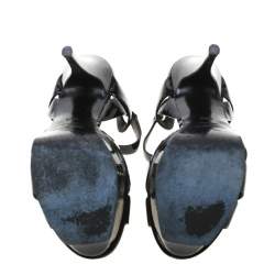 Pre Owned Saint Laurent Paris Black Patent Leather Tribute Platform Sandals Size 36.5