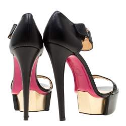 Versace Black Patent Leather And Leather Ankle Strap Platform Sandals Size 40