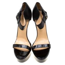 Versace Black Patent Leather And Leather Ankle Strap Platform Sandals Size 40