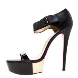 Versace Black Patent Leather And Leather Ankle Strap Platform Sandals Size 40