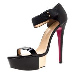 Versace Black Patent Leather And Leather Ankle Strap Platform Sandals Size 40