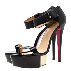 Versace Black Patent Leather And Leather Ankle Strap Platform Sandals Size 40
