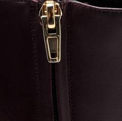 Pre Owned Saint Laurent Burgundy Leather Platform Ankle Booties Size 36