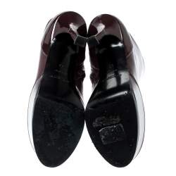 Pre Owned Saint Laurent Burgundy Leather Platform Ankle Booties Size 36