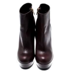 Pre Owned Saint Laurent Burgundy Leather Platform Ankle Booties Size 36