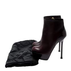 Pre Owned Saint Laurent Burgundy Leather Platform Ankle Booties Size 36