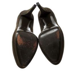 Saint Laurent Paris Olive Green Suede Platform Pumps 38