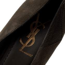 Saint Laurent Paris Olive Green Suede Platform Pumps 38
