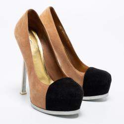 Saint Laurent Paris Tow Tone Suede Tribtoo Platform Pumps Size 37.5