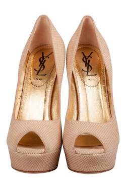 Pre Owned حذاء كعب عالي إيف سان لوران سويدي بالايس نعل سميك مقدمة مفتوحة بيج مقاس 36.5