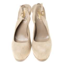 Saint Laurent Paris Cream Suede Slingback Platform Sandals Size 35