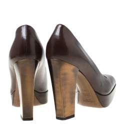 Saint Laurent Paris Brown Leather Platform Pumps Size 37.5