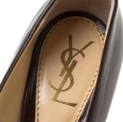 Saint Laurent Paris Brown Leather Platform Pumps Size 37.5
