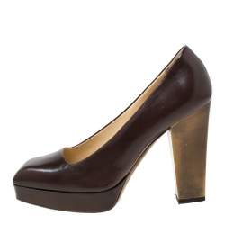 Saint Laurent Paris Brown Leather Platform Pumps Size 37.5
