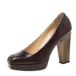 Saint Laurent Paris Brown Leather Platform Pumps Size 37.5