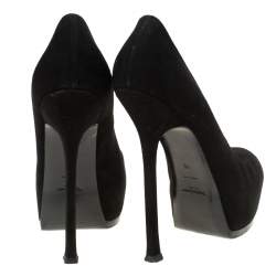 مملوكة مسبقًا حذاء كعب عالي سان لوران باريس تريبتو سويدي أسود نعل سميك مقاس 40