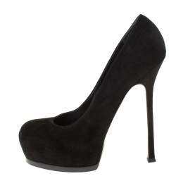 مملوكة مسبقًا حذاء كعب عالي سان لوران باريس تريبتو سويدي أسود نعل سميك مقاس 40