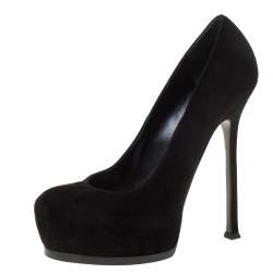 مملوكة مسبقًا حذاء كعب عالي سان لوران باريس تريبتو سويدي أسود نعل سميك مقاس 40