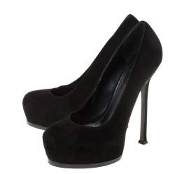 مملوكة مسبقًا حذاء كعب عالي سان لوران باريس تريبتو سويدي أسود نعل سميك مقاس 40