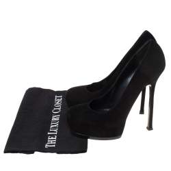 مملوكة مسبقًا حذاء كعب عالي سان لوران باريس تريبتو سويدي أسود نعل سميك مقاس 40