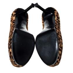 Saint Laurent Paris Beige/Brown Leopard Print Pony Hair Tribtoo Platform Pumps Size 36