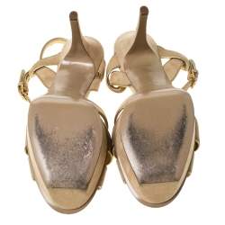 Pre Owned Saint Laurent Paris Beige Suede Tribute Platform Sandals Size 40.5