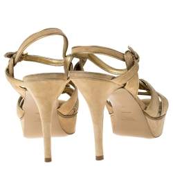 Pre Owned Saint Laurent Paris Beige Suede Tribute Platform Sandals Size 40.5