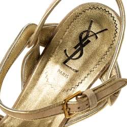 Pre Owned Saint Laurent Paris Beige Suede Tribute Platform Sandals Size 40.5