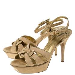 Pre Owned Saint Laurent Paris Beige Suede Tribute Platform Sandals Size 40.5