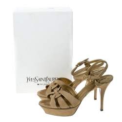 Pre Owned Saint Laurent Paris Beige Suede Tribute Platform Sandals Size 40.5