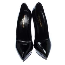 Saint Laurent Black Patent Leather Janis Pointed Toe Platform Pumps Size 36