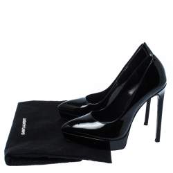 Saint Laurent Black Patent Leather Janis Pointed Toe Platform Pumps Size 36