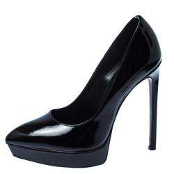 Saint Laurent Black Patent Leather Janis Pointed Toe Platform Pumps Size 36