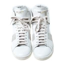 Pre Owned حذاء رياضي سان لوران جلد أبيض برباط مقاس 38