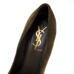 Saint Laurent Paris Dark Green Suede Platform Pumps Size 36